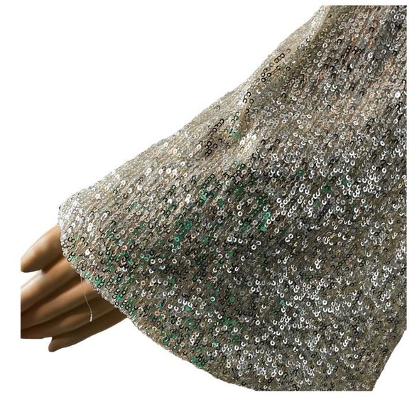 Champagne Sequin Dress with Balloon Sleeves and Velvet Sash Size XL - Picture 6 of 10